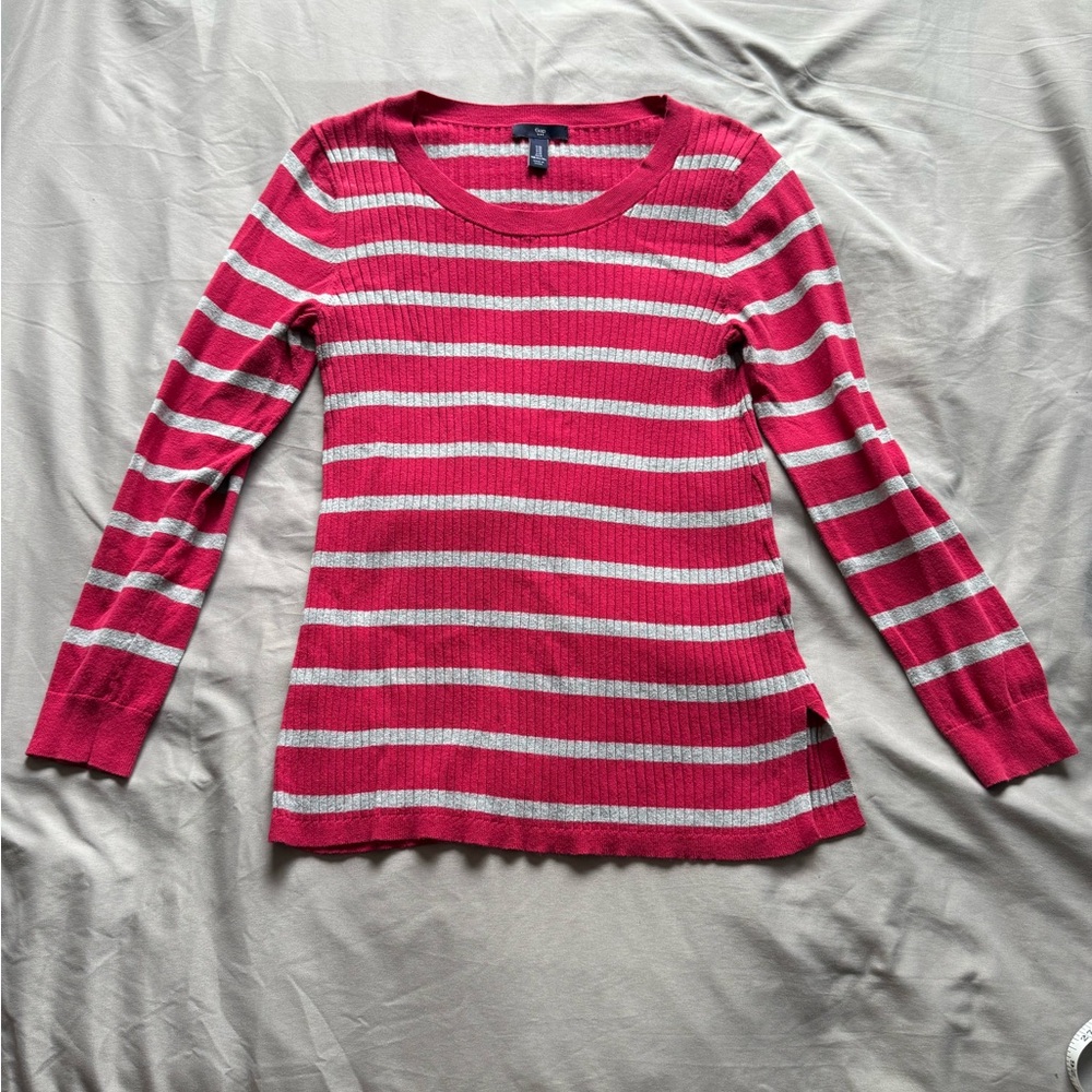 GAP Red and Gray Striped Women's Sweater